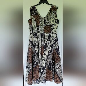 Phool Black + Brown + White Floral Boho Maxi Dress. Size XL